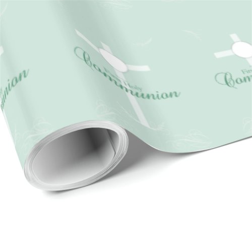 First Holy Communion Script in Soft Green Wrapping Paper