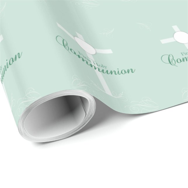 First Holy Communion, Script in Soft Green Wrapping Paper (Roll Corner)