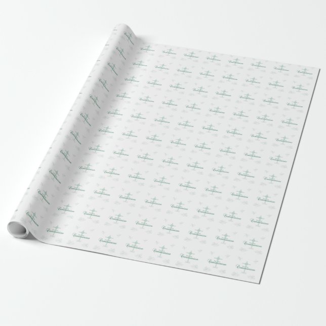 First Holy Communion, Script in Soft Green Wrapping Paper (Unrolled)