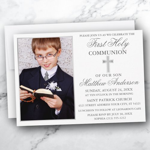 First Holy Communion Silver Frame Photo Invitation