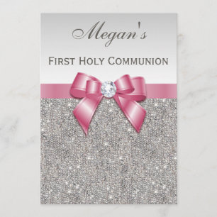 First Holy Communion Silver Jewels, Bow & Diamond Invitation