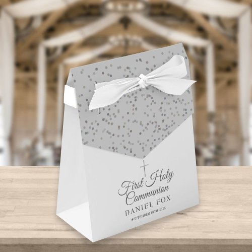 First Holy Communion Silver Stardust Favor Boxes