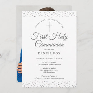 First Holy Communion Silver Stardust Photo Save The Date