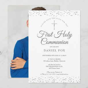 First Holy Communion Silver Stardust Photo Save The Date