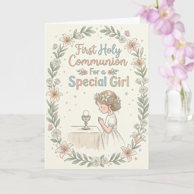 First Holy Communion Special Girl Congratulations  Card (Orchid)