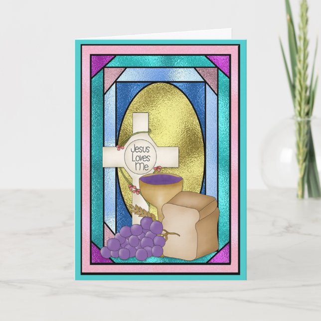First Holy Communion, Stained Glass Card (Front)