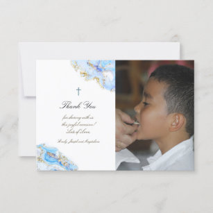  First Holy Communion  thank you blue ink marble  Invitation