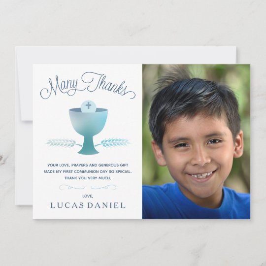 First Holy Communion Thank You Card Photo Boy Zazzle