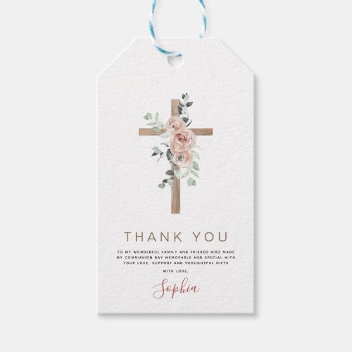 First Holy Communion Thank You Dusty Pink Rose Gift Tags