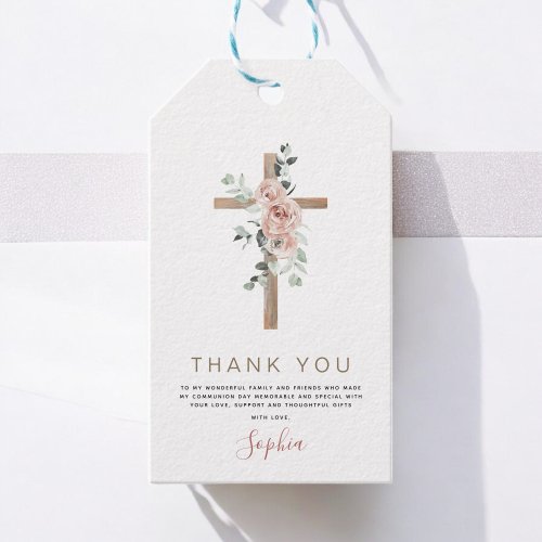 First Holy Communion Thank You Dusty Pink Rose Gift Tags