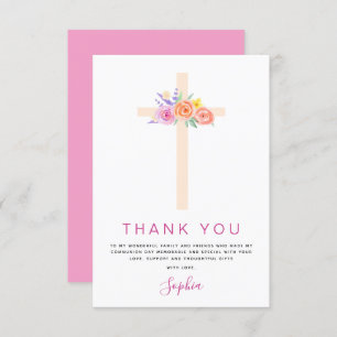 First Holy Communion Thank You Floral Pink Rose