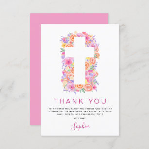 First Holy Communion Thank You Floral Pink Rose