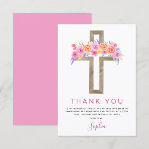 First Holy Communion Thank You Floral Pink Rose Card