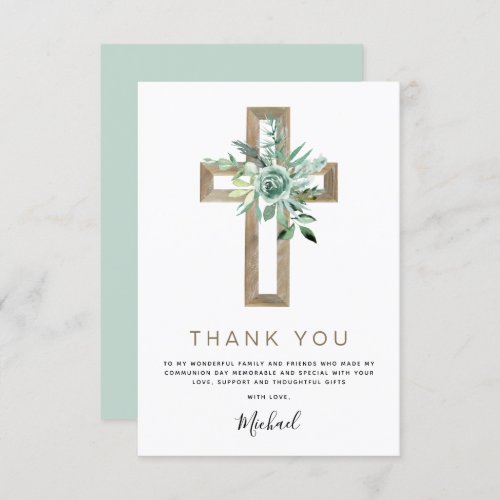 First Holy Communion Thank You Greenery Sage Invit