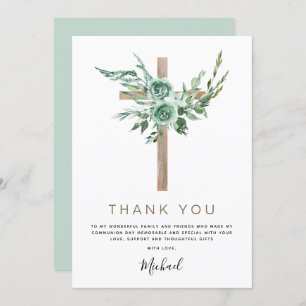 First Holy Communion Thank You Greenery Sage Invitation