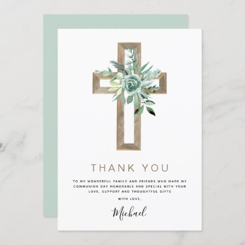 First Holy Communion Thank You Greenery Sage Invitation