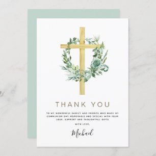 First Holy Communion Thank You Greenery Sage  Invitation
