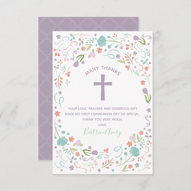 First Holy Communion Thank You Note Card , Custom (Front/Back)