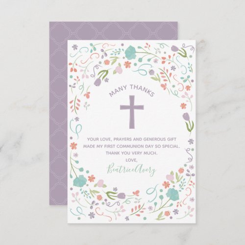 First Holy Communion Thank You Note Card  Custom