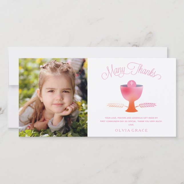 First Holy Communion Thank You Photo Card - Girl (Front)