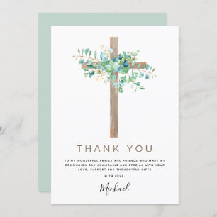 First Holy Communion Thank You Sage Eucalyptus Inv Invitation