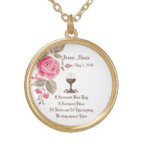 First Holy Communion Traditional Catholic Floral Gold Plated Necklace