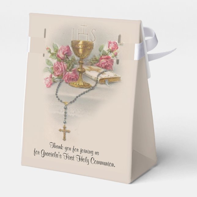 First Holy Communion Traditional Rosary Roses Favor Boxes (Back Side)