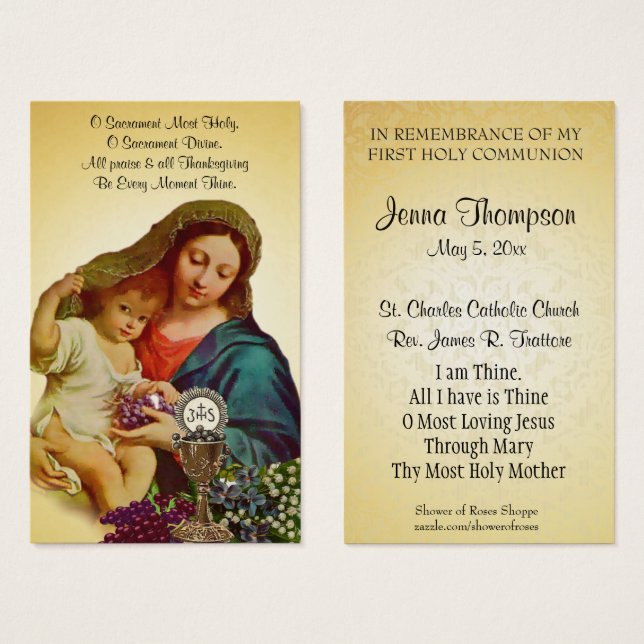 FIRST HOLY COMMUNION VINTAGE PRAYER HOLY CARD (Front & Back)