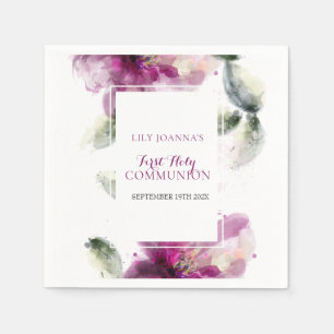 First Holy Communion Watercolor Lily Floral Napkins