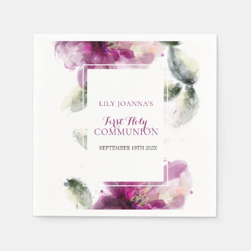 First Holy Communion Watercolor Lily Floral Napkins