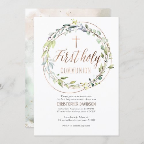 First holy communion Watercolor Religious Invitation