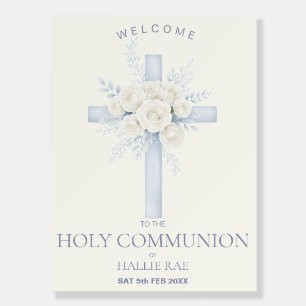First Holy Communion Welcome Sign, Floral Cross Foam Board