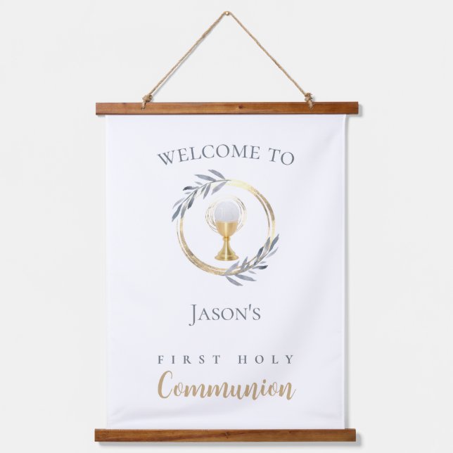 First Holy Communion welcome sign Hanging Tapestry (Front)