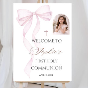First Holy Communion Welcome Sign Watercolor Pink 