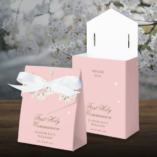 First Holy Communion White Blossom Floral Pink Favor Boxes