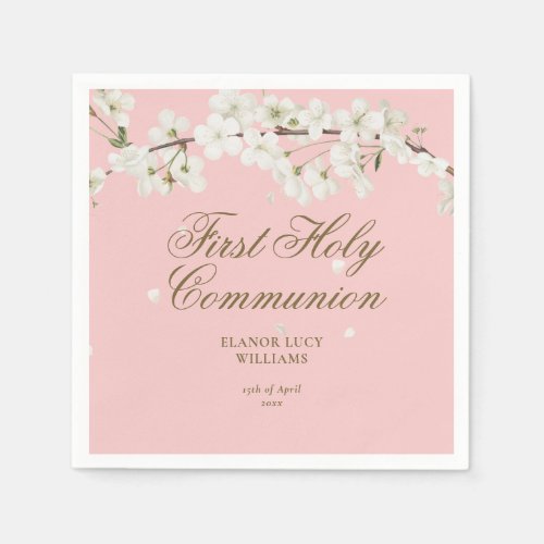First Holy Communion White Blossom Floral Pink Napkins
