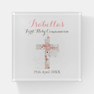 First Holy Communion white floral cross Paperweight