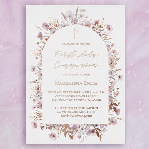 First Holy Communion wildflowers silver Foil Invitation
