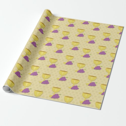 First Holy Communion Wine Glass Grapes Wrapping Paper