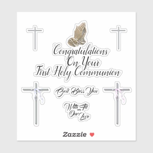 First holy communion wishes  crosses prayers sticker