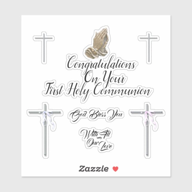 First holy communion wishes | crosses prayers sticker (Sheet)
