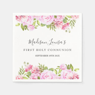 First Holy Communion Woodland Rose Floral Napkins