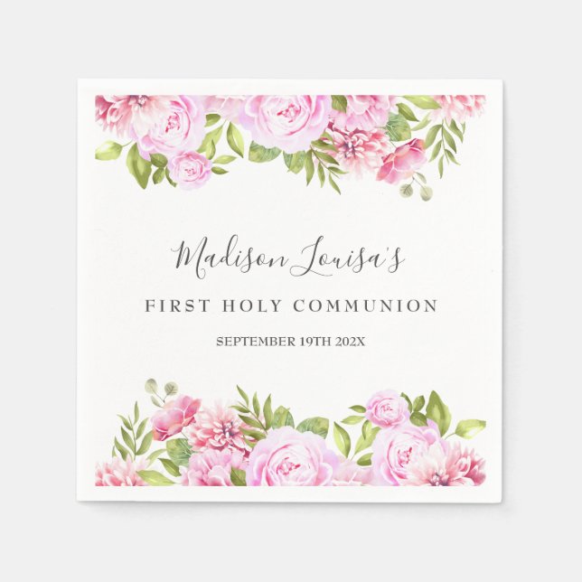 First Holy Communion Woodland Rose Floral  Napkins (Front)