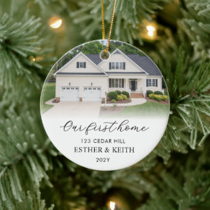 First Home House Address Housewarming Ceramic Ornament