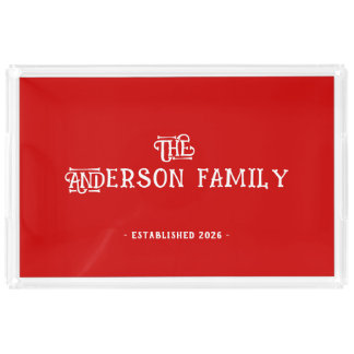 First Home Housewarming Typography Year Red White  Acrylic Tray