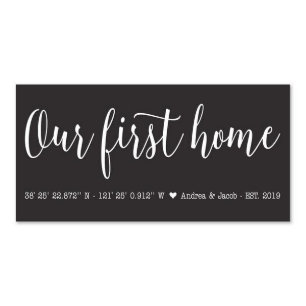 First Home Names and Coordinates Black Wall Plaque