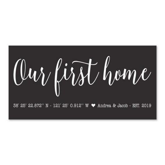 First Home Names and Coordinates Black Wall Plaque (Front)