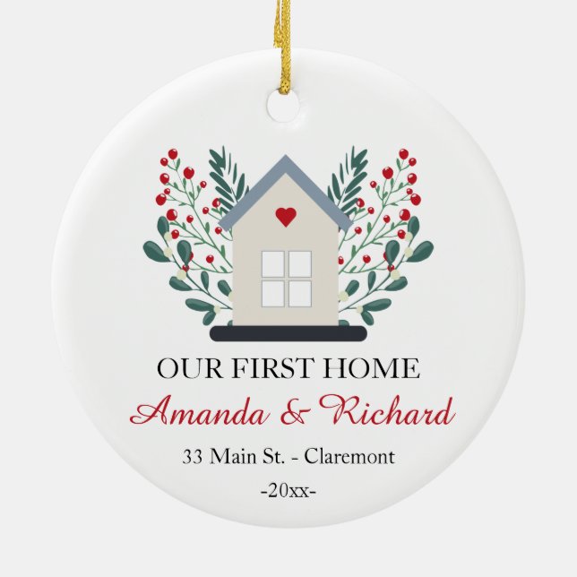 First Home personalized keepsake Christmas Ceramic Ornament (Back)