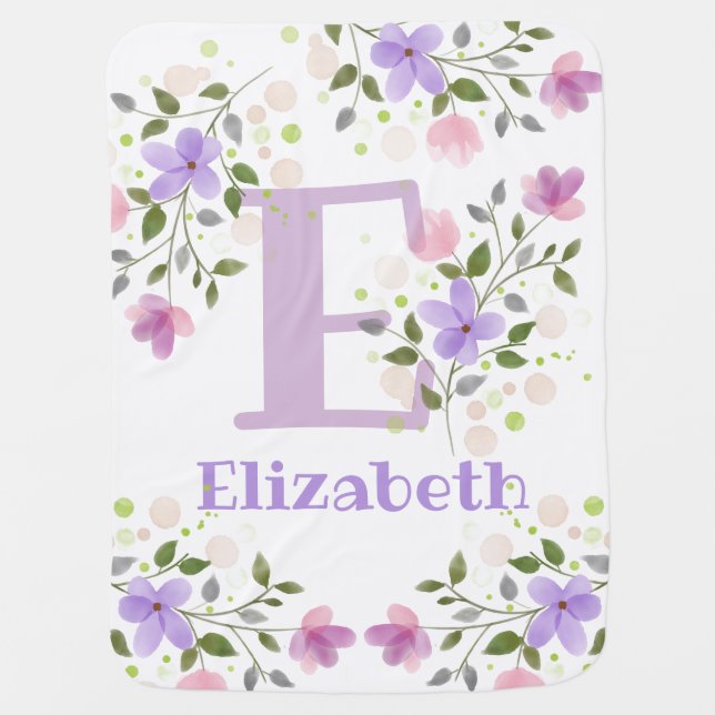 First Initial & Name Elizabeth. Newborn Baby Blanket (Front)