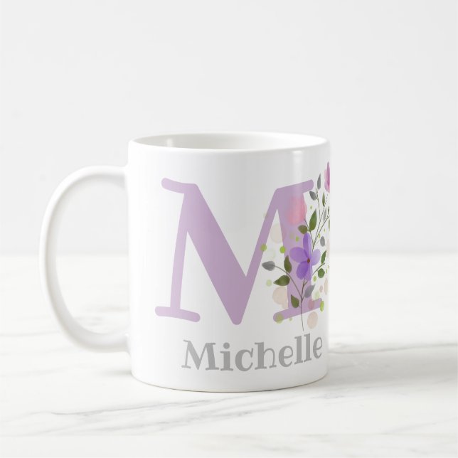 First Initial Plus first Name with Flowers Coffee Mug (Left)